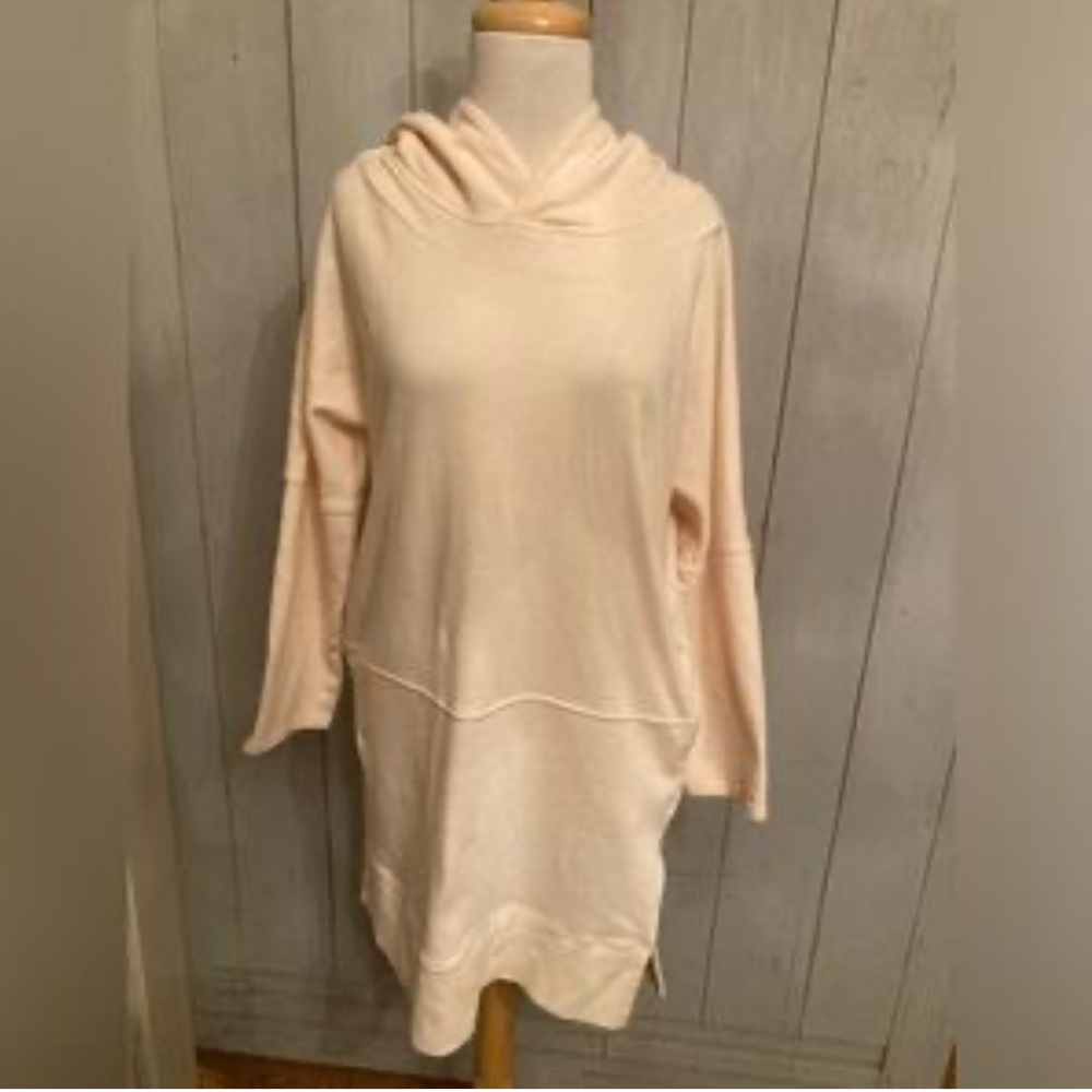 Intimately Free People Pale Yellow Hooded Mini Dress Tunic Side Slits Sz Small